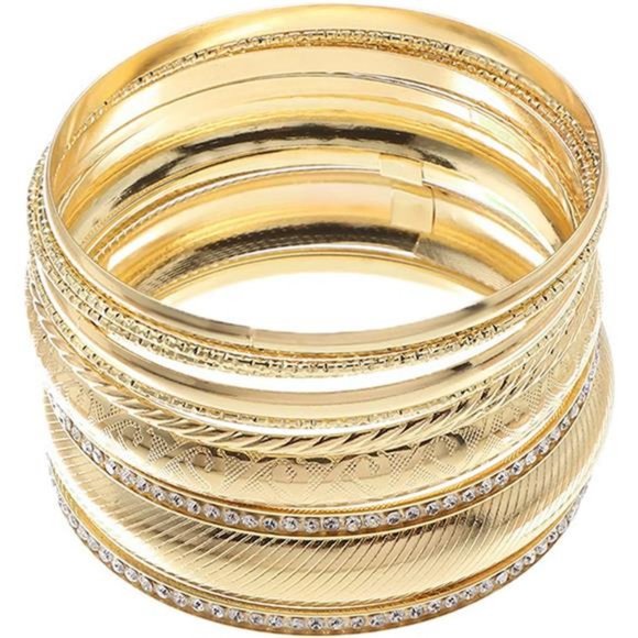 Gold Bangle Multi Stackable Bracelets for Women,14K Gold Plated Boho Indian - Picture 1 of 8